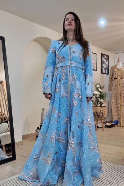 location robe Caftan bleu turquoise Maison Djordany Aulnay-sous-Bois